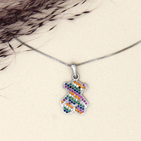 Teddy Bear Necklace in Sterling Silver multicolor. Lucigo jewelry
