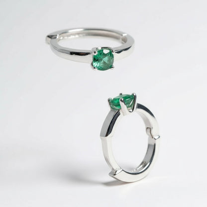 colombian emerald huggie hoop earrings sterling silver lucigo jewelry two views