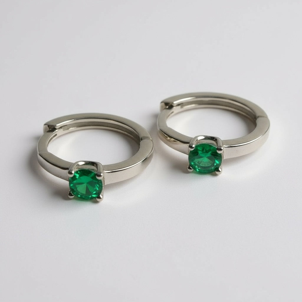 colombian emerald huggie hoop earrings sterling silver lucigo jewelry