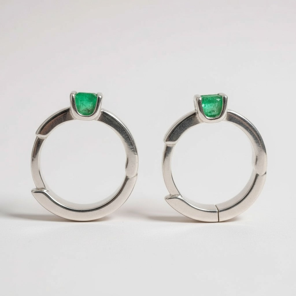 colombian emerald huggie hoop earrings sterling  pair silver lucigo jewelry 