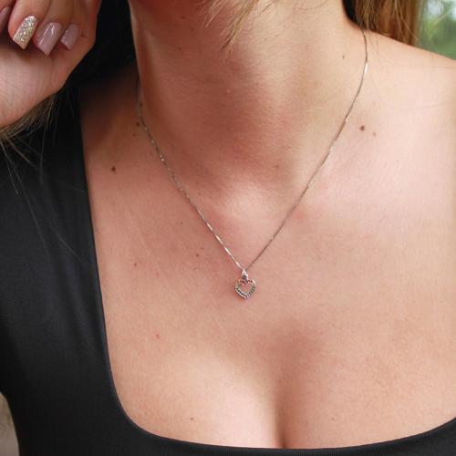 925 Sterling Silver Colorful Heart Necklace. Fine Jewelry with Rhodium Finish. Gift For Her For Women