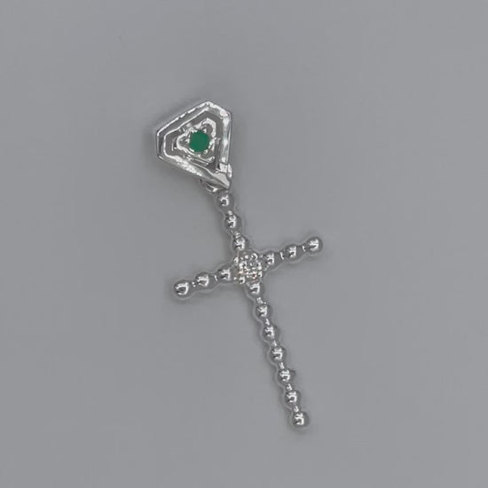 Sterling Silver Ball Beaded Cross Necklace Colombian Emerald LUCIGO Jewelry