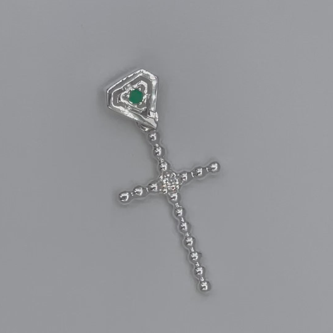 Sterling Silver Ball Beaded Cross Necklace Colombian Emerald LUCIGO Jewelry