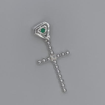 Sterling Silver Ball Beaded Cross Necklace Colombian Emerald LUCIGO Jewelry
