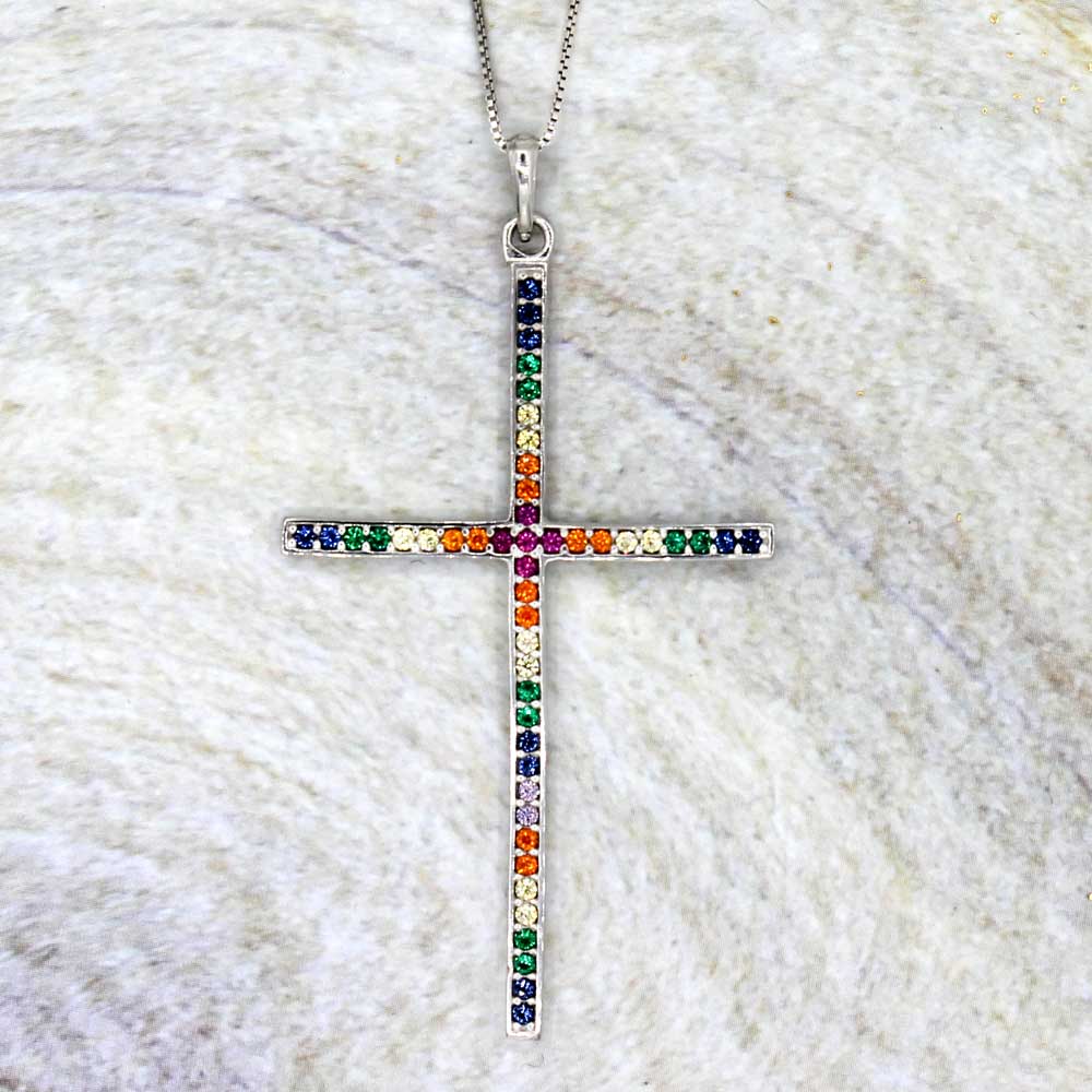 rainbow big cross necklace lucigo jewelry